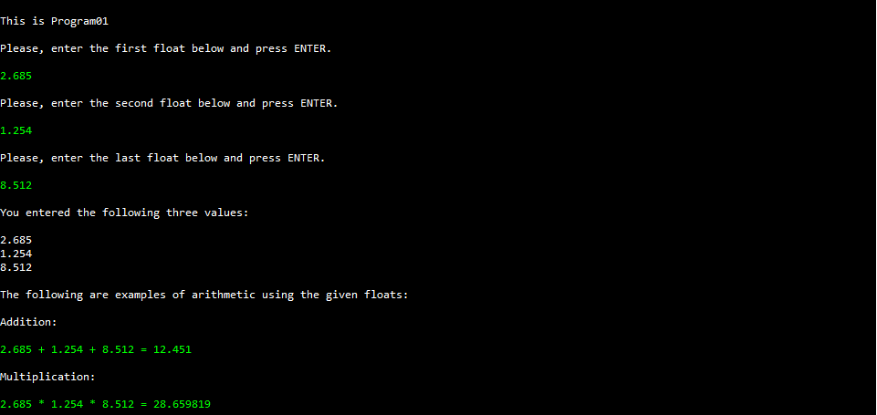 A picture of a computer terminal showing the output of a program